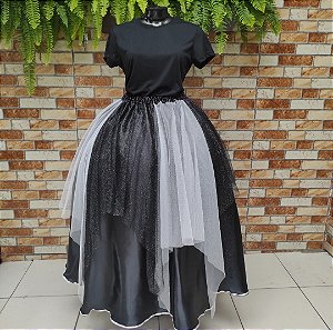 Saia lenços tule/glitter preta e branca