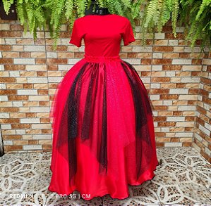 Saia lenços tule/glitter vermelha e preta