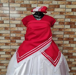 Conjunto pano de cabeça+ pano da costa vermelho/branco