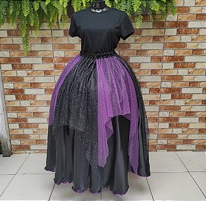 Saia lenços tule/glitter roxo e preto