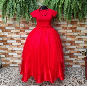 Saia lenços tule/glitter vermelho