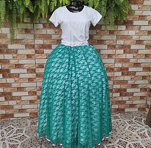 Saia de renda verde com forro branco