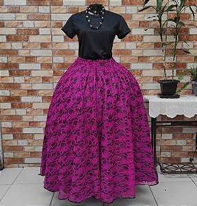 Saia de renda cor Fúcsia com forro preto