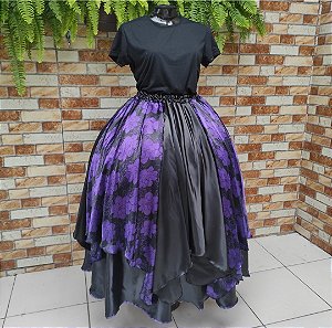 Saia lenços preta/roxa estampado