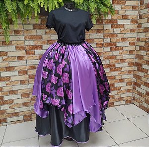 Saia lenços preta/lilás/estampado