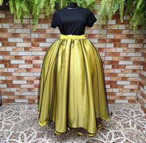 Saia tule/glitter preta com forro amarelo