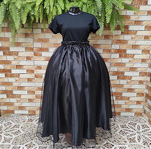 Saia tule preto com forro preto