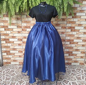 Saia tule  preto com forro azul