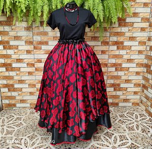 Saia lenços estampado preto/vermelho