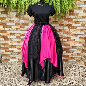 Saia lenços tule/glitter com rosa
