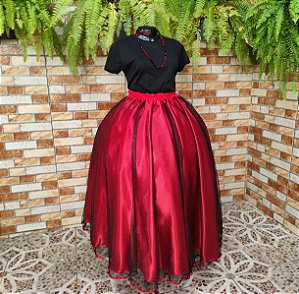 Saia tule/glitter dourado com forro vermelho
