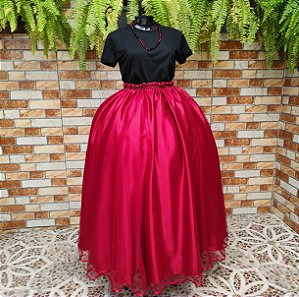 Saia tule/glitter bordô