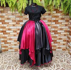 Saia Lenços preta/bordô