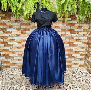 Saia tule/glitter azul marinho