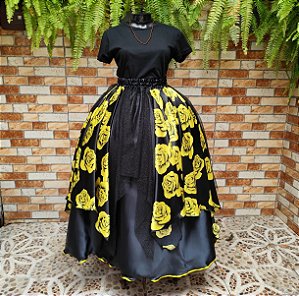 Saia lenços estampado/tule glitter - forro preto
