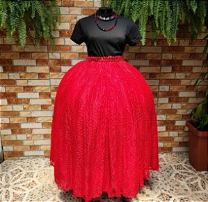 Saia de renda bordô com forro bordô