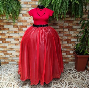 Saia tule/glitter vermelha com forro preto