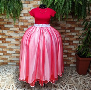Saia tule/glitter vermelha com forro branco