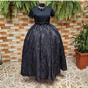 Saia tafetá bordado preto