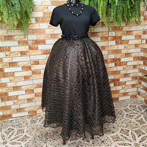 Saia renda/paetê preta e dourada com forro preto