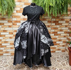 Saia lenços preta e prata