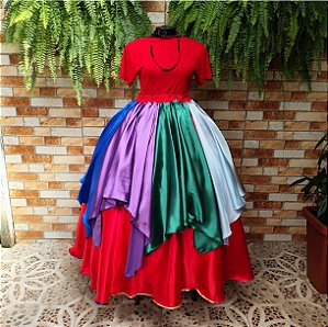 Saia lenços colorida - forro vermelho