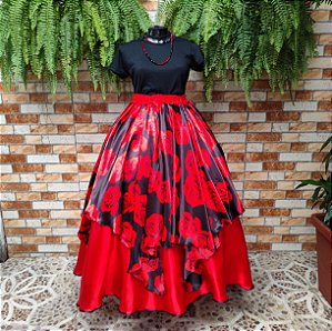 Saia lenços estampado - forro vermelho