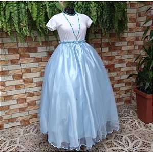 Saia tule/glitter azul bebe