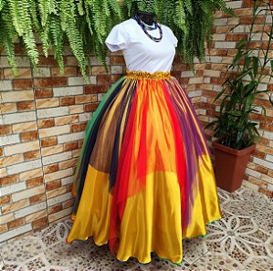 Saia lenços tule/glitter colorida - forro dourado