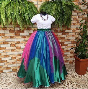 Saia lenços tule/glitter colorida - forro verde