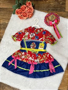 Vestido Junino Vermelho e Azul