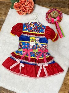 Vestido Junino Vermelho e Azul 2