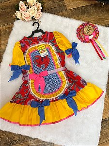 Vestido Junino Amarelo com Vermelho