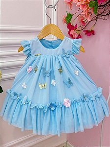 Vestido Jardim Encantado Bata Azul