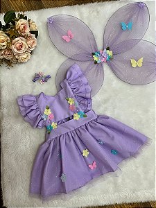 Romper Jardim Encantado Lilás com Asas
