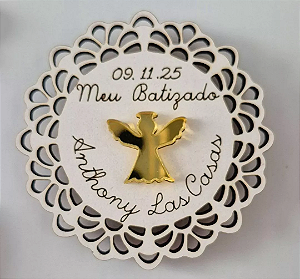 Lembrancinha de Batizado Personalizada – Imã de Geladeira em MDF e Acrílico (Kit 10 Unidades)