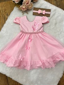 VESTIDO ROSA JARDIM DAS BORBOLETAS