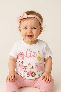 Camiseta Infantil Fazendinha Rosa Personalizada