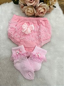kit Tapa Fraldas + Mei Rendinha Rosa