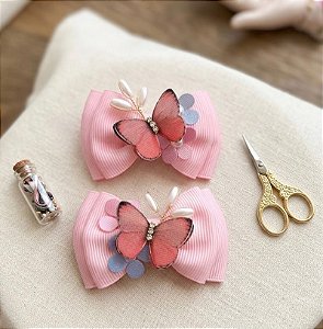 Par de Laços Rosa Borboletas 3D