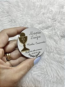 Lembrancinha Primeira Eucaristia Cálice – Ímã Personalizado MDF e Acrílico Espelhado
