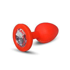 Plug Anal em Silicone Pequeno - Vermelho com Joia Transparente