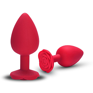Plug Anal em Silicone Pequeno com Formato de Rosa - Vermelho