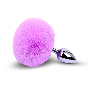 Plug Anal de Metal Médio com Rabinho de Coelho Pompom Lilás