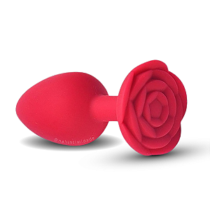 Plug Anal em Silicone Médio com Formato de Rosa - Vermelho