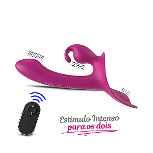 Lord Rabbit - Vibrador de Ponto G e Clitóris Strap On com Controle Remoto - Recarregável - Vinho