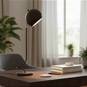 Luminária de Mesa Pelazia Com Haste Curvada e Cúpula Articulada