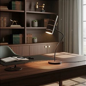 Luminária de Mesa Aitara Com Haste Curvada e Cúpula Articulada