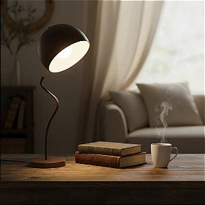 Luminária de Mesa Tomia Com Haste Curvada e Cúpula Articulada