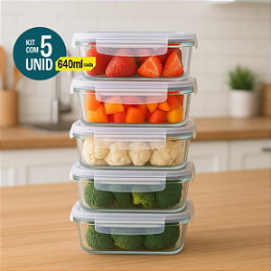 Pote de Vidro 640ml Hermético 5 Peças Livre de BPA